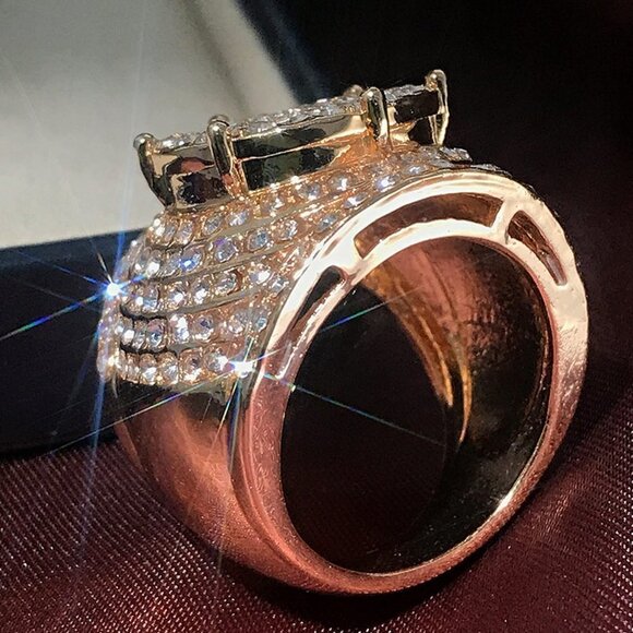 💍Noble Gold Plated Zircon Filled Fashion Chunky Luxury Ring for Men, UNVN12240 - Picture 4 of 9